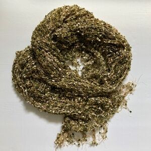 Vintage green, cream and gold earth colors mesh lightweight scarf with sparkle